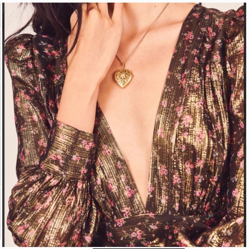 LoveShackFancy Metallic Gold and Black Long Sleeve Maxi Dress - Picture 3 of 12